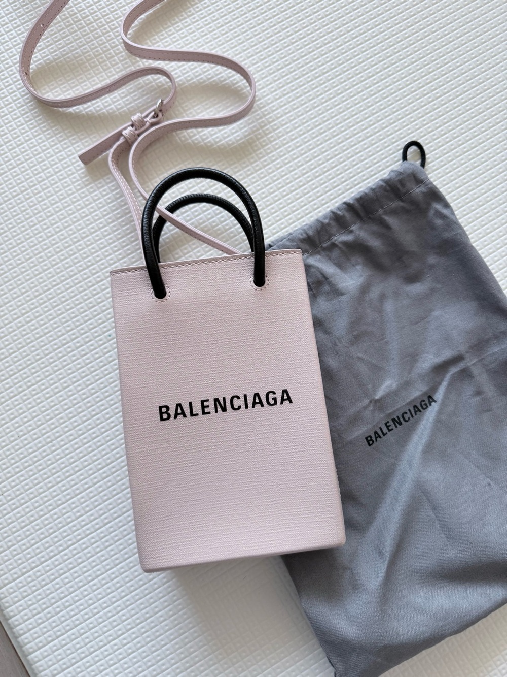 Balenciaga Pale Pink Leather Mini Tote with Black Handles